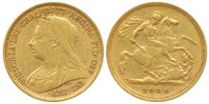 Australia, Victoria Queen, Gold ½ Sovereign, 4g, 1900, Veiled head, ’M’ mint mark for Melb