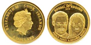 Cook Islands, Queen Elizabeth II, Gold 5 Dollar, 0.28g, Royal Wedding of Prince Harry & Me