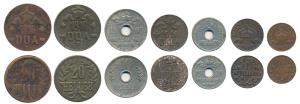 German East Africa, set of 7, Copper Nickel, 5 Heller & 10 Heller; Copper ½, 1, 5 & 20 (2)