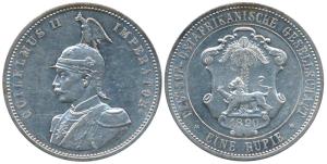 German East Africa, Wilhelm II, Silver Rupien / Rupee, 1890 (KM 2). Superb, About Uncircul