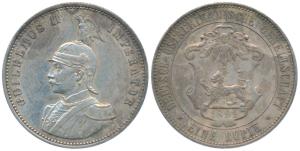 German East Africa, Wilhelm II, Silver Rupien / Rupee, 1891(KM 2). Very Fine+.