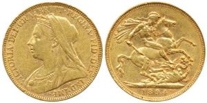 Great Britain, Victoria Queen, Gold Sovereign, 8g, 1894,veiled head. About Extremely Fine.