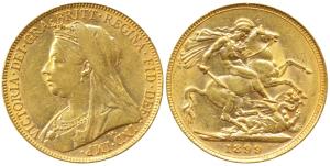 Great Britain, Victoria Queen, Gold Sovereign, 8g, 1899, veiled head. Very Fine+.