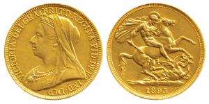 Great Britain, Victoria, Gold 2 Pounds, 16g, Veiled head bust on obv., St. George slaying 