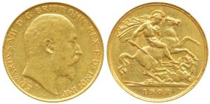 Great Britain, Edward VII, Gold ½ Sovereign, 4g, 1908 (KM 804). Very Fine.
