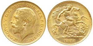 Great Britain, George V, Gold ½ Sovereign, 4g, 1912 (KM 819). Extremely Fine.