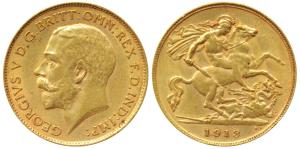 Great Britain, George V, Gold ½ Sovereign, 4g, 1913 (KM 819). Extremely Fine, Rare.