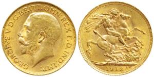 Great Britain, George V, Gold Sovereign, 8g, 1913, (KM 820). Extremely Fine.