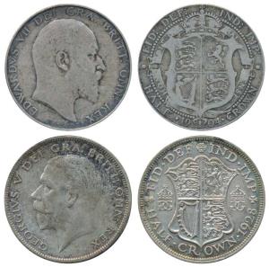 Great Britain, Edward VII &George V, Silver ½ Crown, the first with crowned shield, the se