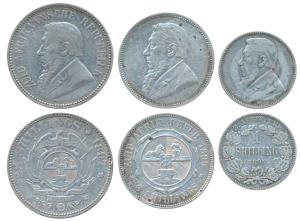 South Africa, set of 3, Silver 2 ½Shillings, 2 Shillings and Shilling, 1897, 1896and 1895,
