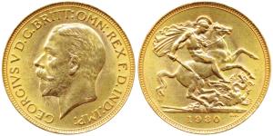 South Africa, George V, Gold Sovereign, 8g, 1930, ’SA’ mint mark for South Africa, St. Geo