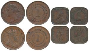 Straits Settlement, Victoria, set of 4, Copper Cent (2) 1874& 1903; George VI, Cent 1920 &