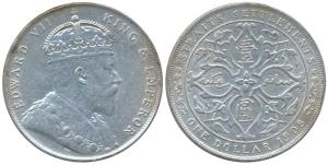 Straits Settlements, Edward VII, Silver Dollar, 20.14g, 1908, rev. artistic design within 