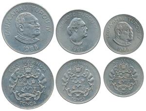 Tonga, Copper Nickel (3), 2& 1 Pa’anga; 50 Seniti, 1967 &1968 (KM), 1967 (KM), 1968 (KM 19