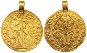 Ducat Style Temple Token, Gold, 3.3 g, Indian imitation of a Venetian Ducat with mount, ob