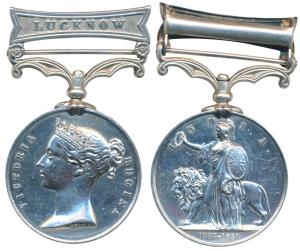 Indian Mutiny 1857-58 Medal, Silver, Lucknow Bar, rev. Britannia standing bestowing victor
