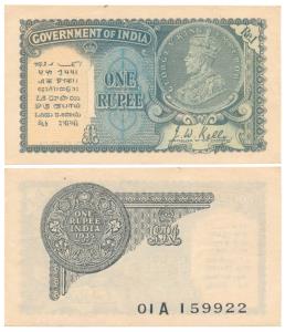 George V, Rupee 1, 2nd issue, 1935, signed J. W. Kelly, Prefix A (J&R 3.2.1B). About Uncir