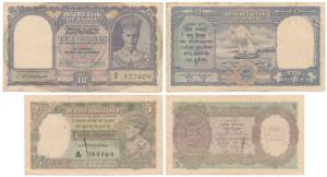 George VI, Rupees 5, 1st issue, 1944, signed C. D. Deshmukh, prefix M; George VI, Rupees 1