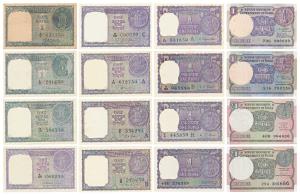 Rupee 1, near complete set of 59 notes, with different dates and signatures of all varieti