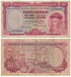 Indo-Portuguese, 30 Escudos, 7th issue, 1959, Banco Nacional Ultramarino, (J&R 12.35.3).Fi