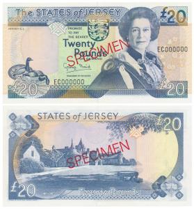 State of Jersey, Elizabeth II, Pounds 5, Specimen written across the note on obverse & rev