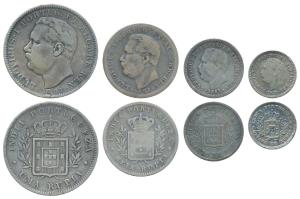 Goa, Luiz I (Ludwig), Set of 4, Silver Rupia, ½, ¼ and 1/8, 1881 (KM 312, 311, 310 & 309).