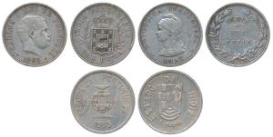 Silver Uma Rupia (3), Carlos I, 1903; Goa, 1912; 1935.Very Fine to About Uncirculated. (3)