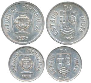 Silver Rupia and ½ Rupia, 1935 and 1936 (KM 23 & 22).Uncirculated. (2)