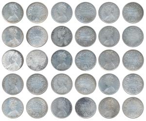 Victoria Queen, Silver Rupee (15), all 1862, many different types. Mostly Fine, some Very 