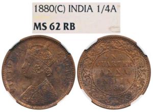 Victoria Empress, Copper ¼ Anna, 1880, Calcutta Mint, C below date on centre bead, (Prid 6