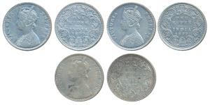 Victoria Empress, Silver Rupee, 1877, A1 / I / dot; A2 / II / dot; A1 / I / No mint mark. 