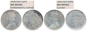 Victoria Empress, Silver Rupee, 1890, Bombay Mint, C2 / I / B incuse, (Prid178); Calcutta 
