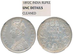 Victoria Empress, Silver Rupee, 1892, Calcutta Mint, C3 / I / C incuse (Prid 133). Graded 