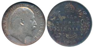 Edward VII, Silver ½ Rupee, 1910, Calcutta Mint. Graded by National Numismatic Certificate