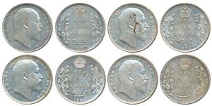 Edward VII, Silver Rupee, 1903; 1904; 1905; 1907, all Bombay Mint. Extremely Fine to About