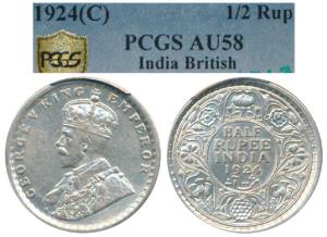 George V, Silver ½ Rupee, 1924, Calcutta Mint (Prid 327). Graded by PCGS AU58.