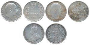 George V, Silver Rupee, 1911; Edward VII, Silver Rupee, 1904 &1907.Very Fine.(3)