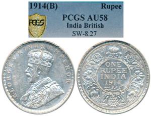 George V, Silver Rupee, 1914, Bombay Mint (Prid 220). Graded by PCGS AU58.
