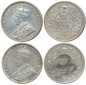 George V, Silver Rupee, 1916, Calcutta Mint; 1920 Bombay Mint. Very Fine+ and Extremely Fi