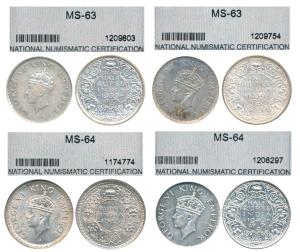 George VI, Silver and Half Silver ½ Rupee (4), 1939, Bombay Mint; 1939 & 1940 Calcutta Min