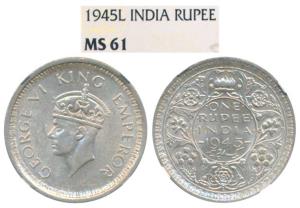 George VI, Half Silver Rupee, 1945, Lahore Mint (Prid 248). Graded by NGC MS61.