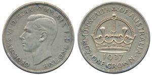 Australia, George VI, Silver Crown, 28.4g, 1937, coronation issue. Very Fine+, Rare.