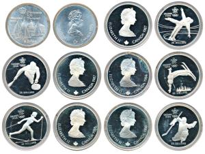 Canada, Silver 20 Dollars (5), 31.1g each, Calgary Winter Olympics 1988 (incomplete set); 