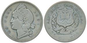 Dominican Republic, Silver Peso, 25g, 1897 (KM 16). About Very Fine.