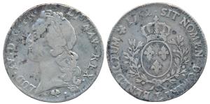 France, Luis XV, Silver 1 Ecu, 27.9g, 1762 (KM 512.12). About Very Fine, Rare.