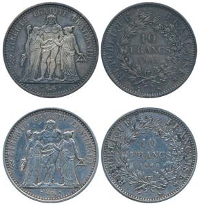 France, Liberte Egalite, Silver 10 Francs (2), each 25g, 1965 & 1966 (KM 932). Extremely F