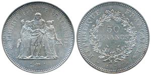 France, Silver 50 Francs, 29.77g, 1977, (KM 941). Extremely Fine.