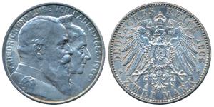 German State, Baden, Friedrich I, Silver 2 Mark, 11.11g, 1906, 50th Anniversary of the Wed