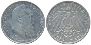 German States, Bavaria, Otto, Silver 3 Mark, 1911D (KM 998). About Very Fine.
