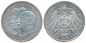 German State, Anhalt Dessau, Fredrich II, Silver 3 Mark, 16.67g, 1914, 25th Anniversary of